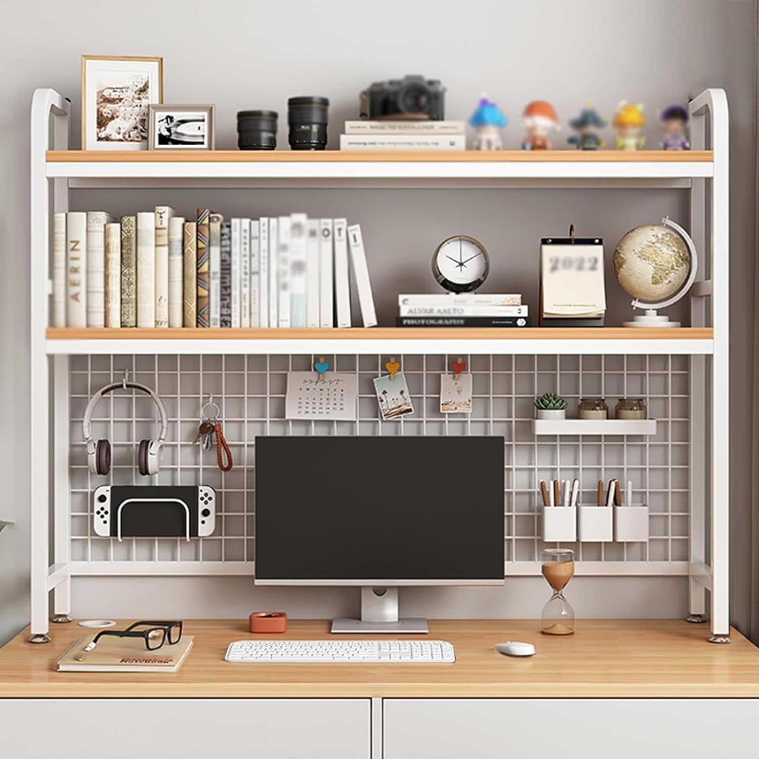 2/3-stufiges Computer-Desktop-Bücherregal, Regal-Organizer über dem Schreibtisch für Wohnheimzimmer, Mehrzweck-Bücherregal für Schreibtisch für Wohnheim, Büro, Zuhause, Weiß, 3-stufig 135 cm