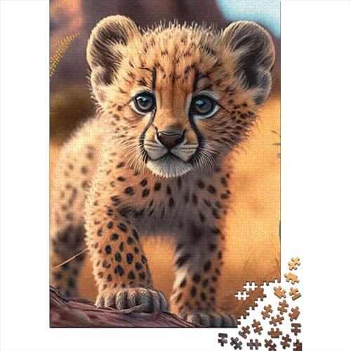 1000-teiliges Puzzle für Erwachsene, Baby-Gepard-Puzzle für Erwachsene, Holzbrett-Puzzle, entspannendes geistiges Lernspielzeug, Größe: 75 x 50 cm