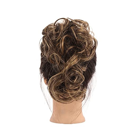 Bun Haarteile Dutt-Haargummis mit elastischem Band, Chignon, Pferdeschwanz, Hochsteckfrisur, Haarteile for Frauen und Mädchen, synthetische Haarteile, flauschiges, zerzaustes, welliges Haar Brötchen-H