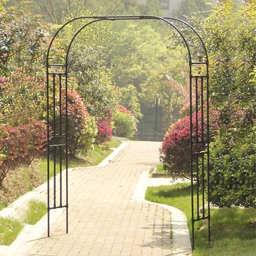 Metall-Rosenbogen, wetterfester Gartenbogen, Gartenlaube für Kletterpflanzen, Hochzeitsbogen im Freien, Blumenständer, B120 cm–280 cm, schwarz, B280 x H240 cm (110,2 x 94,5 Zoll)