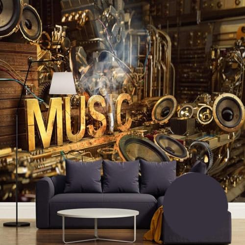 Alte Musik Gold Metall 3D Tapete Poster Restaurant Schlafzimmer Wohnzimmer Sofa TV Dekorative Wand-300cm×210cm