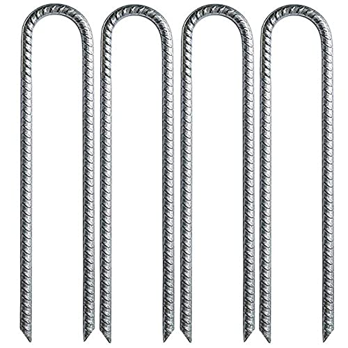 BFVAKBKYT U-förmige Heavy Duty Unkraut Membran Heringe, Extra Lange, 12 Zoll große U-förmige Zeltheringe aus Metall, robuste, Dicke Gartenpfähle aus verzinktem Stahl.(4pc)