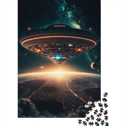 UFO Invade Interstellar Holzpuzzles für Teenager Geschenke Kunstpuzzles für Erwachsene 1000 Teile ganze Familie und die 75x50cm