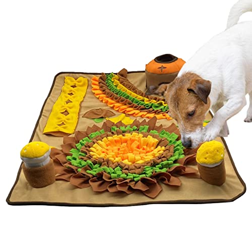 QARIDO Schnüffelmatte für Hunde,Sunflower Design Katzen Hund Puzzle Spielzeug | Sound Crinkly Pet Interaktives Hundepuzzle-Spielzeug fördert die natürliche Nahrungssuche für Training und Linderung