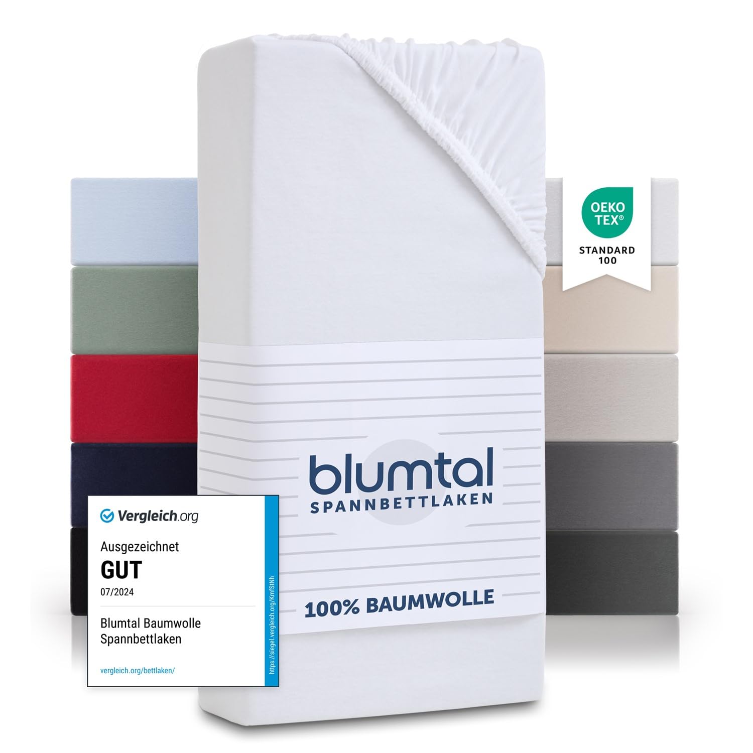 Blumtal® Basics Spannbettlaken Topper 180x200cmJersey im 2er Set - Bettlaken 180x200cm aus 100% Baumwolle - Oeko-TEX zertifiziertes Bettlaken Topper 180x200 - Topper Spannbettlaken 180x200 - Weiß