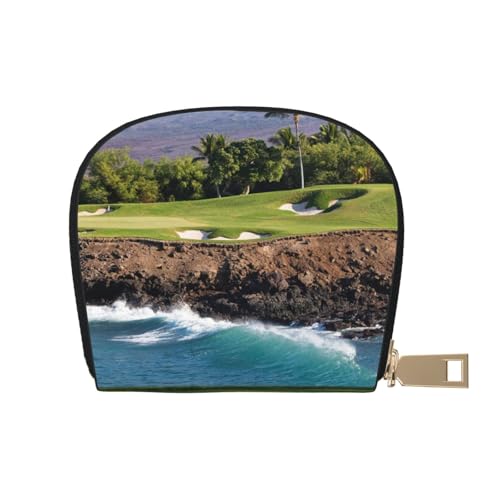 YFSGDLBN Hawaii Beach Golf Course Bedruckte Lederschale Kartentasche Reißverschluss Kartenhalter Münzorganizer, weiß, Einheitsgröße