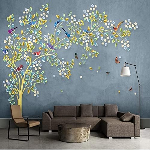 XLMING Handgemalte Blumen Und Vögel Romantischer Baum Mode 3D Tapete Home Dekoration Wohnzimmer Sofa Schlafzimmer Tv Hintergrund Wand-150cm×105cm