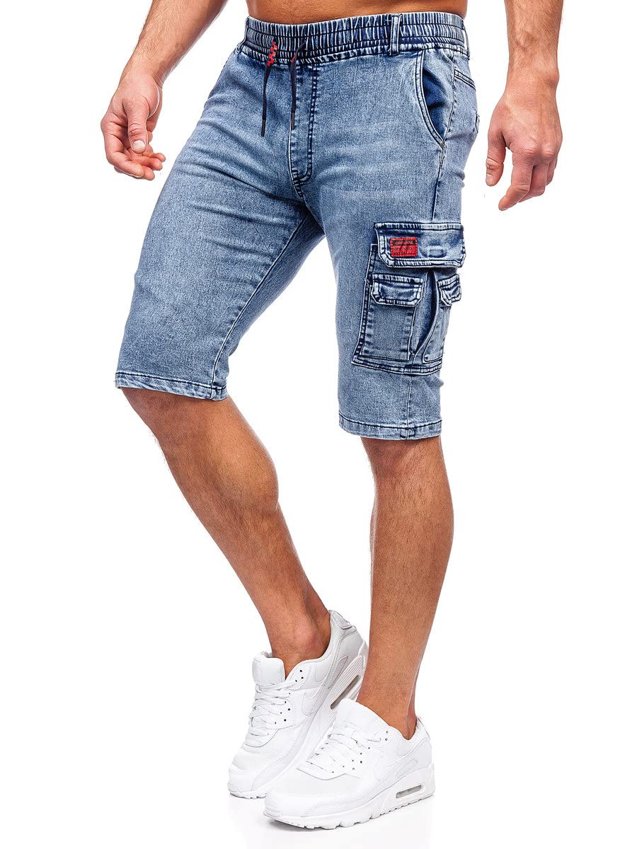 BOLF Herren Kurze Jeanshose Shorts Bermudas Jeans Short Kurze Hose Cargo Cargoshorts Destroyed Used Look Denim Stretch Freizeithose HY820 Blau M [7G7]