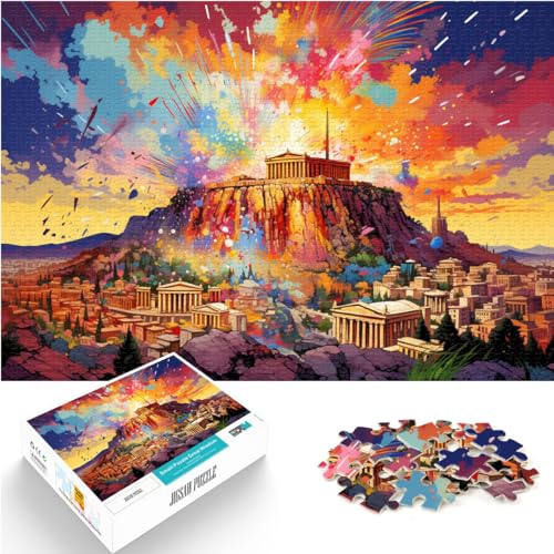 Puzzles, farbenfrohes Griechenland-Athen, 1000 Teile, Holzpuzzle, Spaß für zu Hause, Aktivitäten, Geburtstagsgeschenk, Reisegeschenke, 1000 Teile (50 x 75 cm)