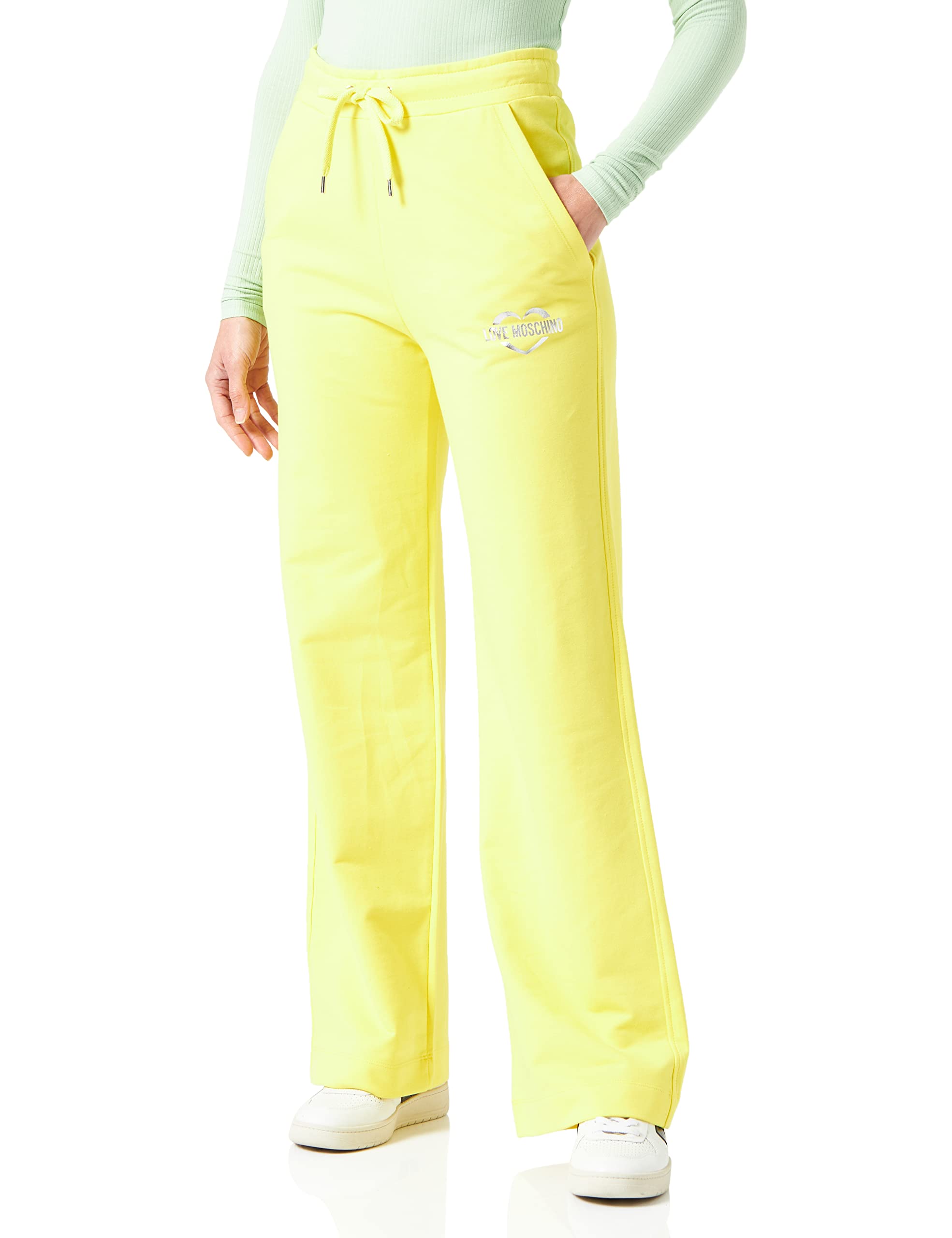 Love Moschino Women's Wide Leg Jogger Casual Pants, Yellow, 40