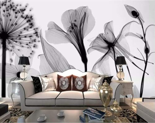 Schwarzer Und Weißer Löwenzahn Schwarze Und Weiße Blume 3D Tapete Poster Restaurant Schlafzimmer Wohnzimmer Sofa TV Dekorative Wand-250cm×170cm