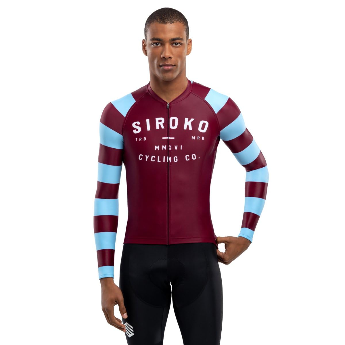 SIROKO - Langärmeliges Radtrikot M2 Siena - S - Bordeauxrot/Hellblau