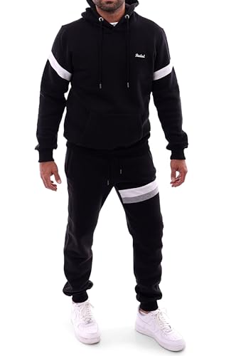 Reslad Trainingsanzug Herren Jogginganzug Männer Sportanzug | Freizeitanzug Jogginghose + Kapuzen Hoodie Sweatshirt Oberteil SET RS-5088 Schwarz XL