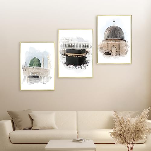 HAVA Artwork Holy Mosques Poster Set, Islamische Poster, Islamische Bilder, Islamische Dekoration, Islamische Geschenke, Bilderrahmen, Allah Wandbild