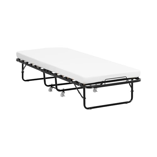 Uniprodo Klappbares Gästebett mit Matratze 80 x 190 cm 150 kg 4 Rollen zum Feststellen Bett mit Lattenrost Plattform-Bett mit Stauraum Bettgestell aus Metall Klappbett