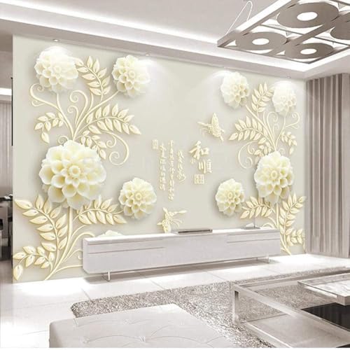 Geprägte Weiße Blume 3D Tapete Poster Restaurant Schlafzimmer Wohnzimmer Sofa TV Dekorative Wand-200cm×140cm