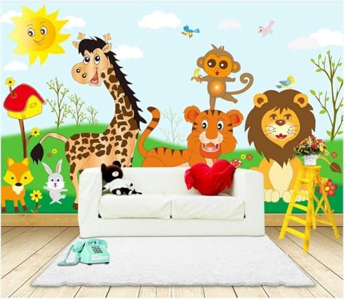 Cartoon Tierwelt Löwe Tiger Giraffe 3D Tapete Poster Restaurant Schlafzimmer Wohnzimmer Sofa TV Dekorative Wand-350cm×256cm