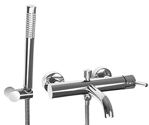 Rea Badewannenarmatur LUNGO CHROME Wasserhahn Badewanne Einhebel Wannenarmatur mit Handbrause Badarmatur aus Messing Mischbatterie Wandmontage (Chrom)