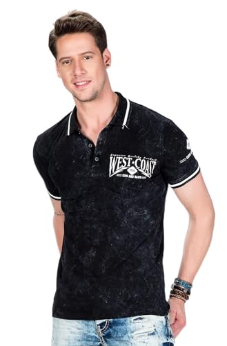 Cipo & Baxx Herren Poloshirt Batikstyle T-Shirt Print CT381 Schwarz L