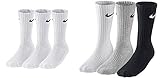 Nike 6 Paar Herren Damen Socken SX4508 weiß oder schwarz oder weiß grau schwarz, Sockengröße:38-42, Farbe:weiß weiß/grau/schwarz