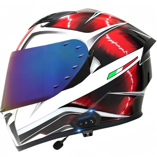 Modularer Integrierter Bluetooth-Motorradhelm Für Herren, ECE-Geprüft, Motorradhelme Mit Integriertem Lautsprecher, Doppelvisier, Moped Für Damen Und Herren E,XL61-62CM