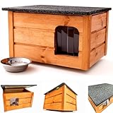 ARPON Holzhütte für Katze - wetterfest Katzenhütte mit öffnbarem Dach und Lamellentür - Solides Haus für Katze, ideal für draußen - Größe der Katzenhaus: 57cmx47cmx33cm - Vollständig montierte