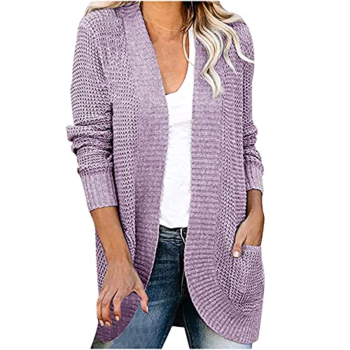 WANGTIANXUE Strickjacke Damen Lang Warm Strickmantel Sweater Cardigan LäSsige Langarm Open Front Strickpullover Elegant Strick Mantel Winter Pullover Outwear