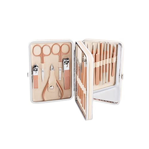 Zehennagelknipser Edelstahl Nagelklipper Set Professional Pediküre Set Nagelschönheit Set mit tragbaren Ledertasche Ledertasche mit Spiegel (20-teiliges Set) Nagelknipser-Set ( Color : Rose gold20 )