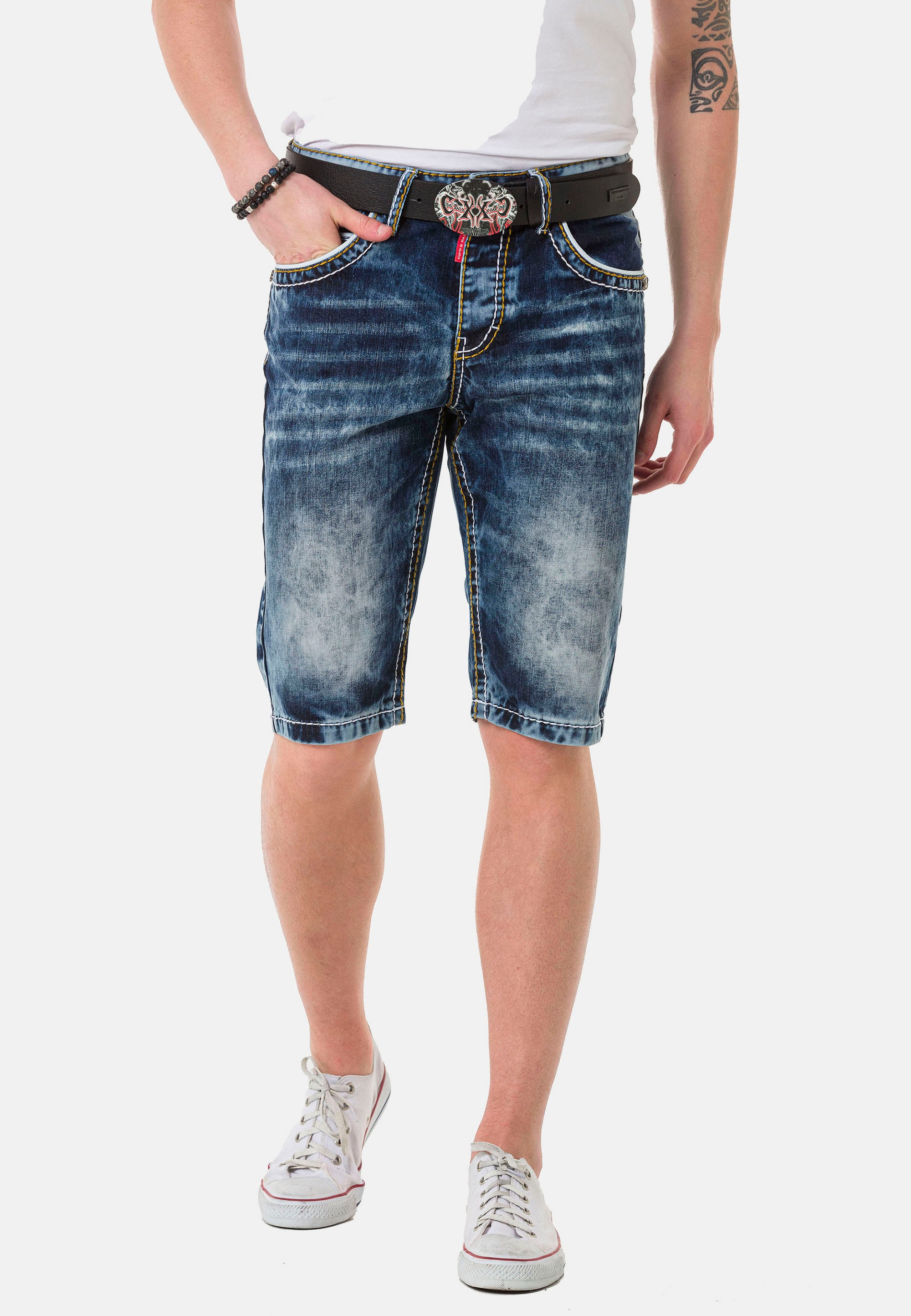 Cipo & Baxx Herren Shorts Kurze Hose Bermuda Denim Jeanshose Freizeitshorts CK268 Blau W38