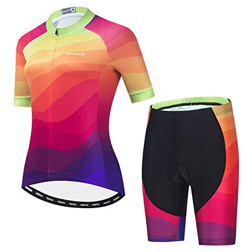 Hotlion Radtrikot Damen Set Kurzarm Fahrradbekleidung Frauen Sommer Fahrradkleidung Fahrradtrikot Rennrad Outfit CF2