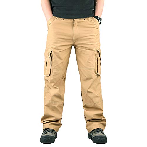 YOUCAI Herren Cargohose aus Baumwolle Viele Taschen Cargo Hose Arbeitshose Freizeit Hose Wanderhose Trekkinghose Outdoor Tactical Hose,6 Taschen Khaki,42