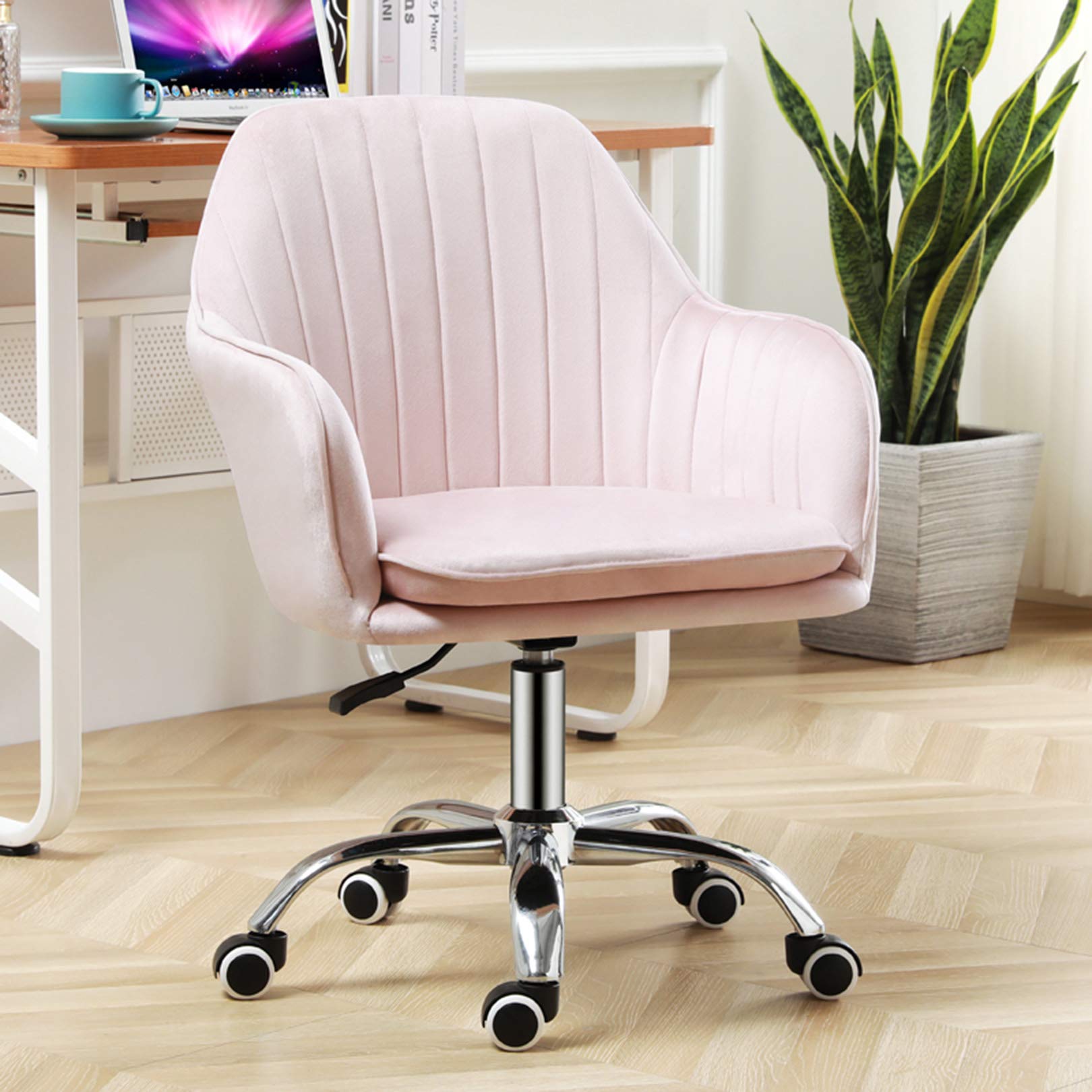 Drehbarer Schreibtischstuhl mit mittelhoher Rückenlehne, Computerstuhl, ergonomischer Home-Office-Stuhl, Drehstuhl aus Samt mit Hebeverstellung, Schminkstuhl für das Wohnzimmer im Home-Office für de