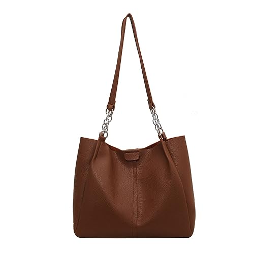 ohodhmnu Damen-Tragetasche, stilvolle Unisex-Umhängetasche, modisch und vielseitig, einfarbige Tasche für Männer und Frauen für modische Menschen, coffee, with accessories