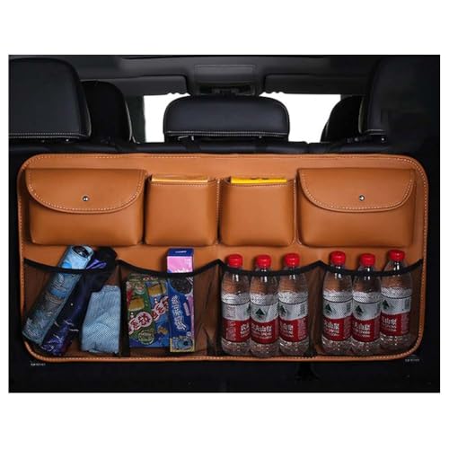 Toets Auto Kofferraum Organizer für Volvo V60 1. Gen 2011-2025, Faltbar Aufbewahrungstasche mit Pocket Hängen Kofferraumtasche Rücksitz Organizer Zubehör,D/Brown