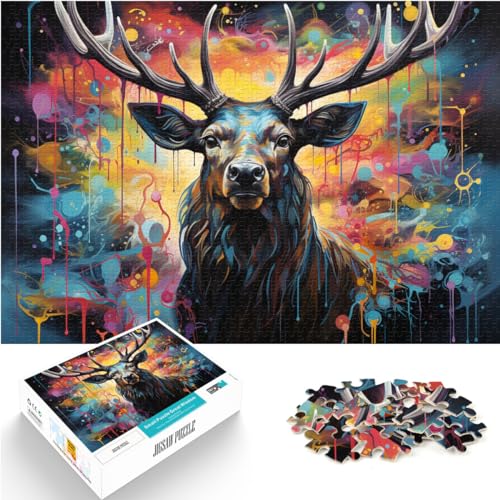 Puzzles zum Verschenken, farbenfrohe, psychedelische, bizarre Hirsch-Puzzles für Erwachsene, 1000-teiliges Holzpuzzle, anspruchsvolles Spielpuzzle, 1000 Teile (50 x 75 cm)