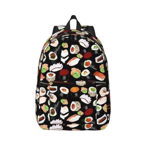 WURTON Rucksack mit japanischem Sushi-Druck, langlebig, lässig, für Herren und Damen, Laptop, leicht, niedlich, Reiserucksack, Blackone, S