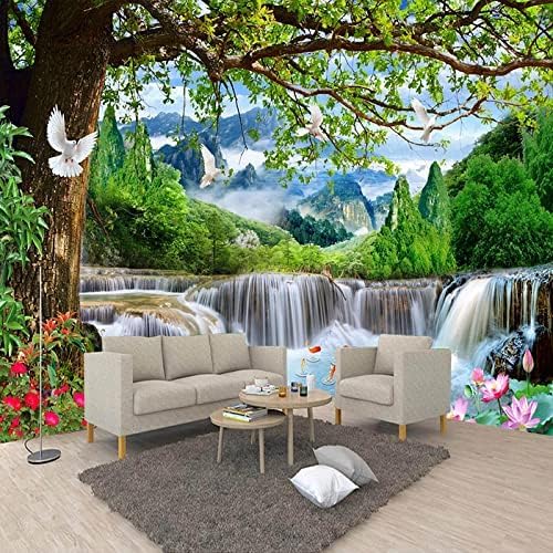 Grüner Baum Wald Wasserfall Natur Poster 3D Tapeten Wanddekoration Fototapete Sofas Wohnzimmer Wandbild Schlafzimmer-430cm×300cm