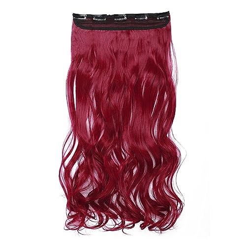 Clip-in-Haarverlängerungen Synthetische Haarverlängerungen, 24-Zoll-Haarverlängerungen, lange gewellte Damen-Clip-in-Haarverlängerungen in einem Stück, Schwarzbraun, Fake-Clip-Haarteil for Frauen Clip