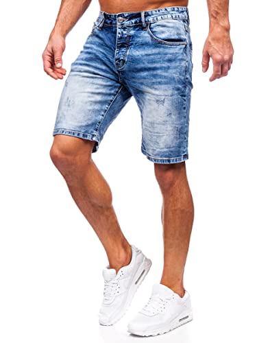 BOLF Herren Kurze Jeanshose Shorts Bermudas Jeans Short Kurze Hose Cargo Cargoshorts Destroyed Used Look Denim Stretch Freizeithose RJ933 Dunkelblau S [7G7]