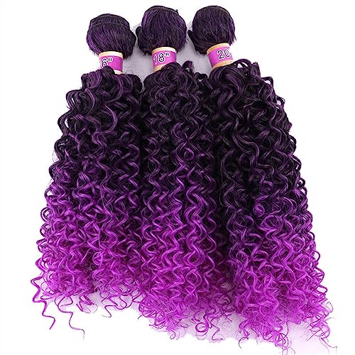 Human Hair Bundles 3 Hair Bundles Synthetic High Temperature Fiber Curly Hair Kinky Curly Hair Weave synthetic Curly wavy Hair Extensions for Women human hair weave(Color:M1-Purple,Size:18 inches 3 pi