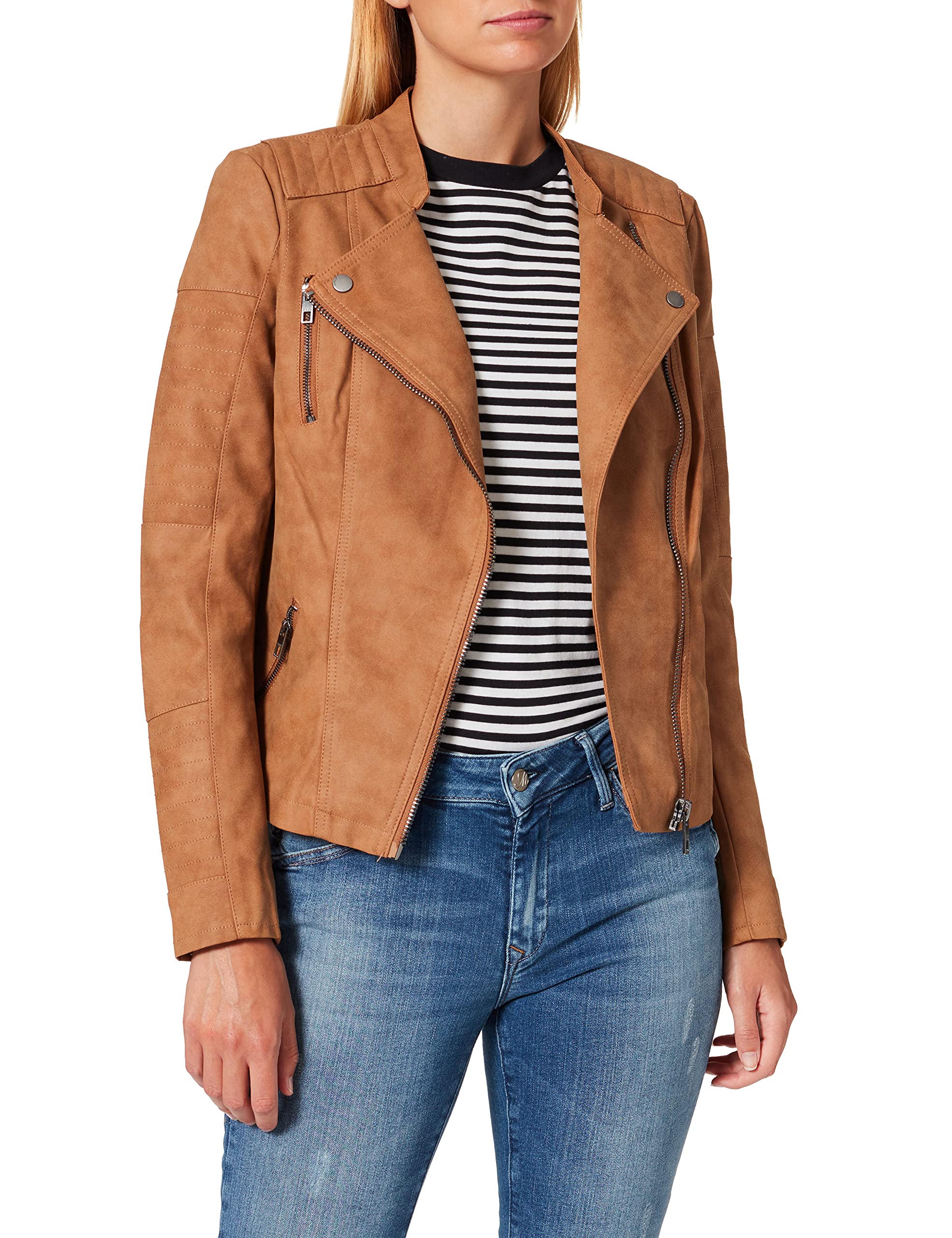 ONLY Damen ONLAVA FAUX LEATHER BIKER OTW NOOS jacke, Toasted Coconut, 34