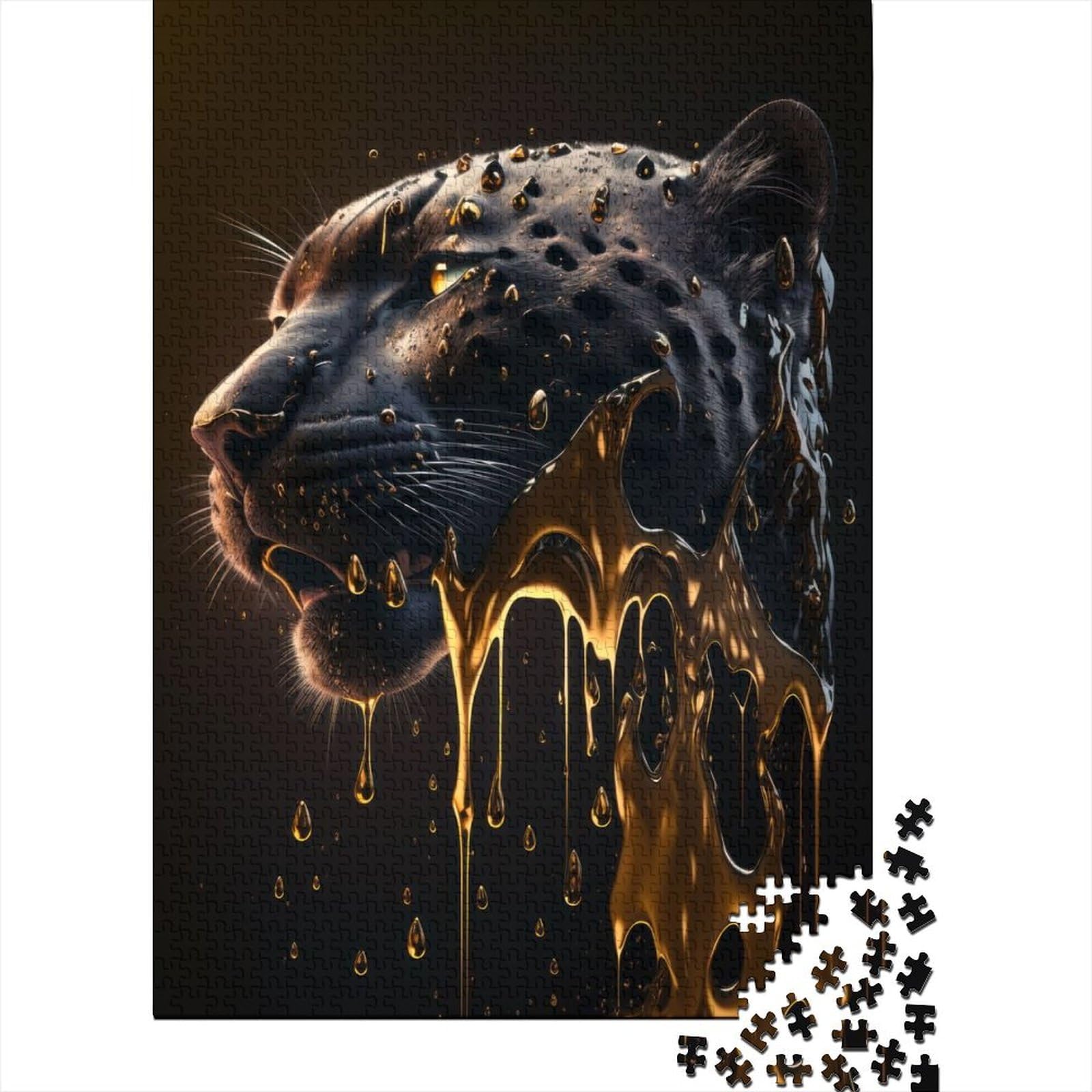 Kunstpuzzle für Erwachsene, 1000 Teile, schwarzer Leopard, lustiges Puzzle für Erwachsene, 1000-teiliges großes Holzpuzzle für Erwachsene (Größe 29,53 x 19,69 Zoll)