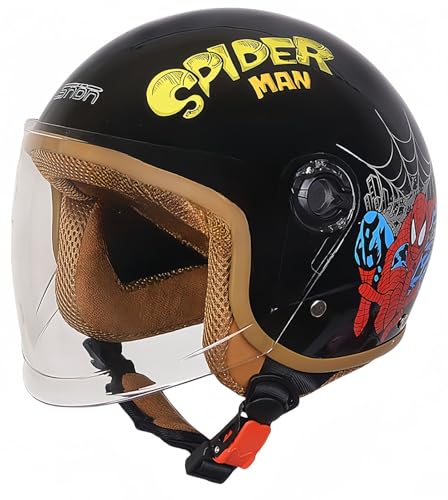 Kinder-Motorradhelm, ECE-Zertifizierung, Kinderhelm mit Visier, modischer Vintage-Stil für 5–12 Jahre alte Jungen und Mädchen, Roller, Street Cruiser B,46-54CM