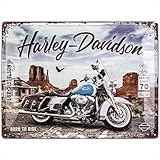 Nostalgic-Art Retro Blechschild, 30 x 40 cm, Harley-Davidson – Route 66 Road King Classic – Geschenk-Idee für Biker, aus Metall, Vintage Design