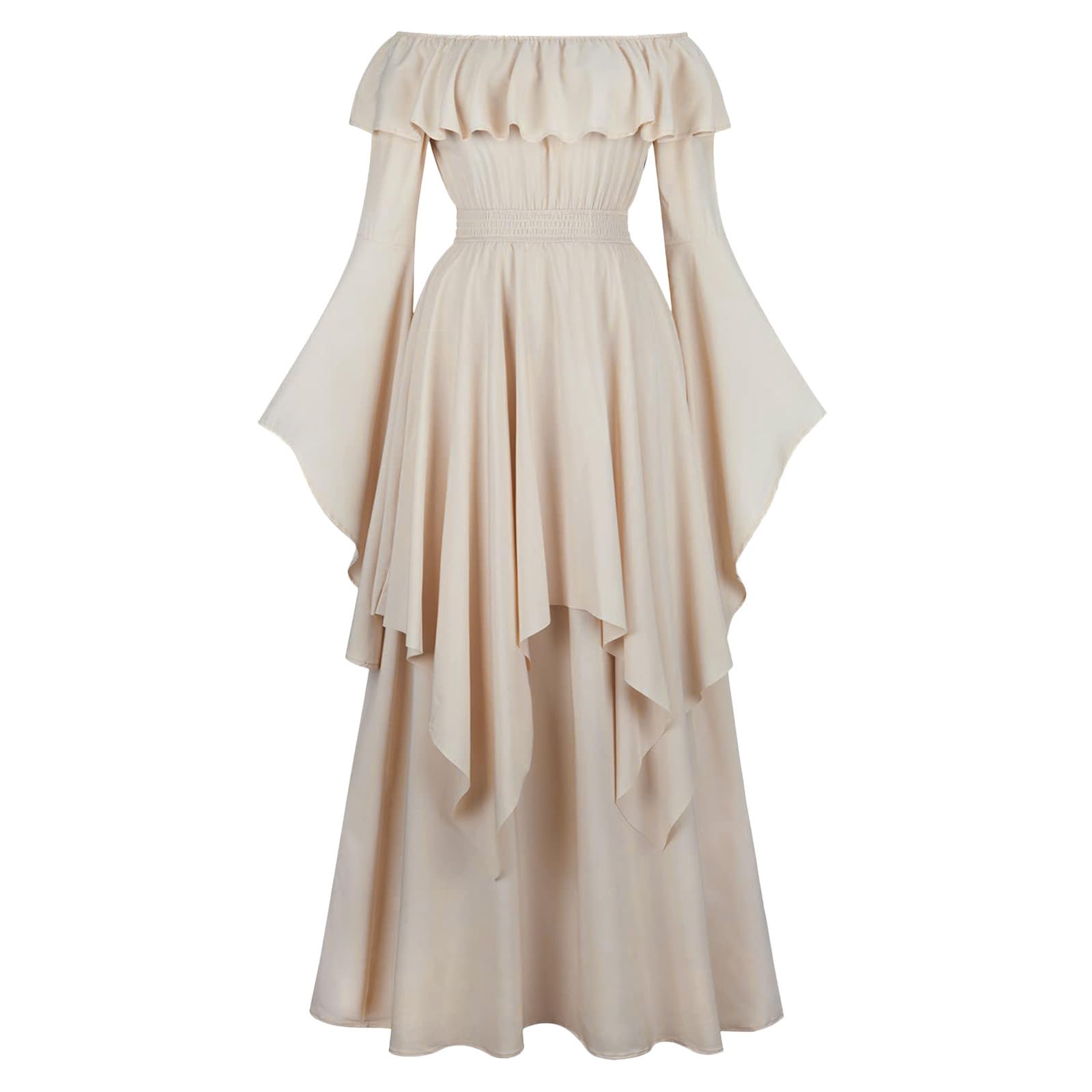 Renaissance-Kleid für Damen, Halloween-Kostüm, Regency-Kleid, Cosplay-Outfits, mittelalterliches irisches Überkleid, Maxi-Abschlussballkleid, Beige