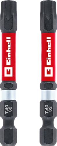 Original Einhell Impact-Bits mit Doppel-Torsion, 2-tlg., 60 mm, T40 (S2-Stahl, hohe Langlebigkeit, doppelter Torsionseffekt, roter Farbring, E 6.3 Schaft)