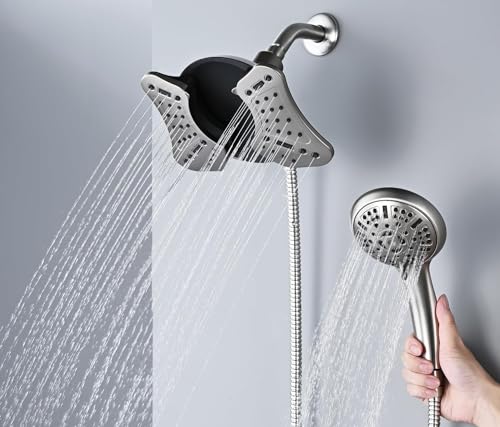 2,5 GPM-Duschköpfe mit Handbrause-Kombination: 2-in-1-Regenbrausekopf mit Handbrause-Kombination, Hochdruck-Duschkopf, 9 Sprühmodi/Einstellungen, abnehmbarer Duschkopf mit 60-Zoll-Schlauch (Silber