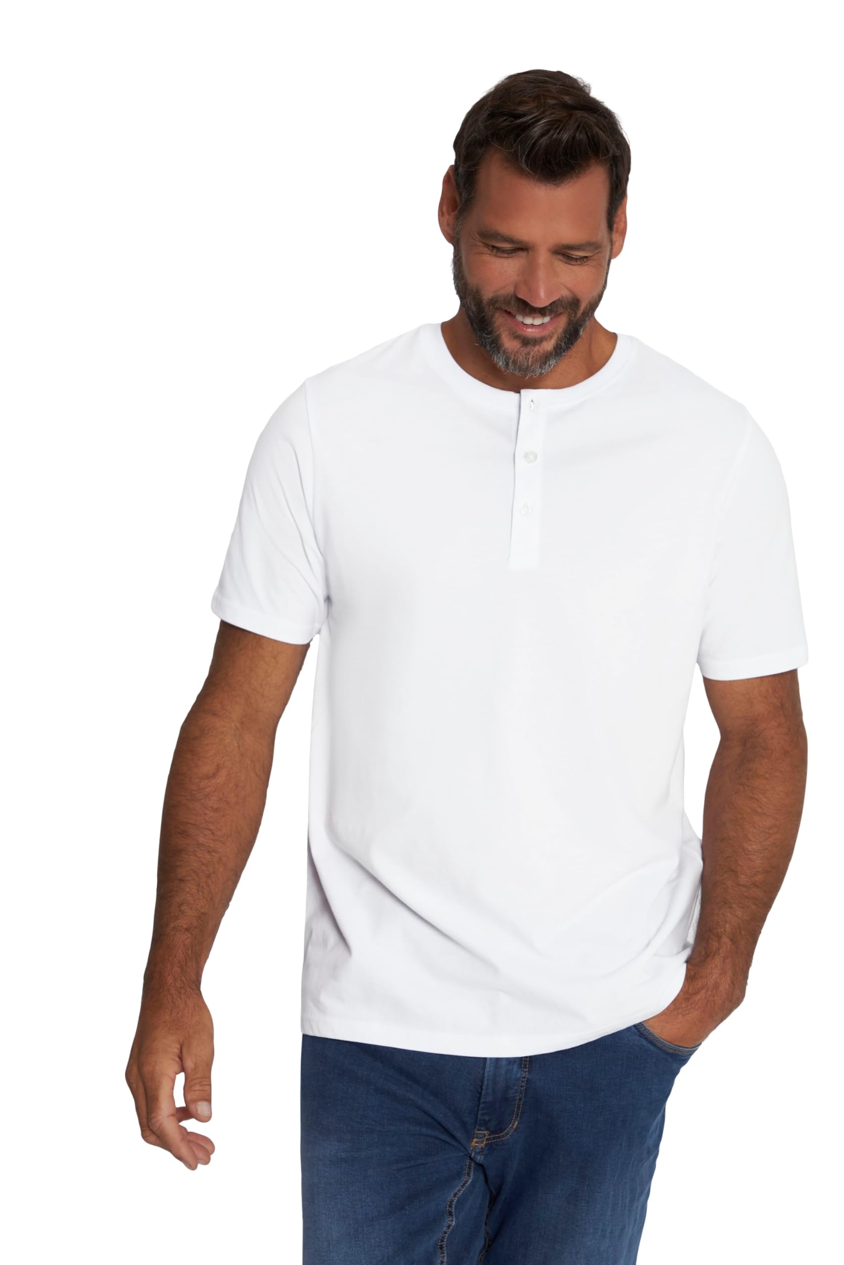 JP 1880 Herren Henley Basic 1 T Shirt, Weiß, 7XL EU