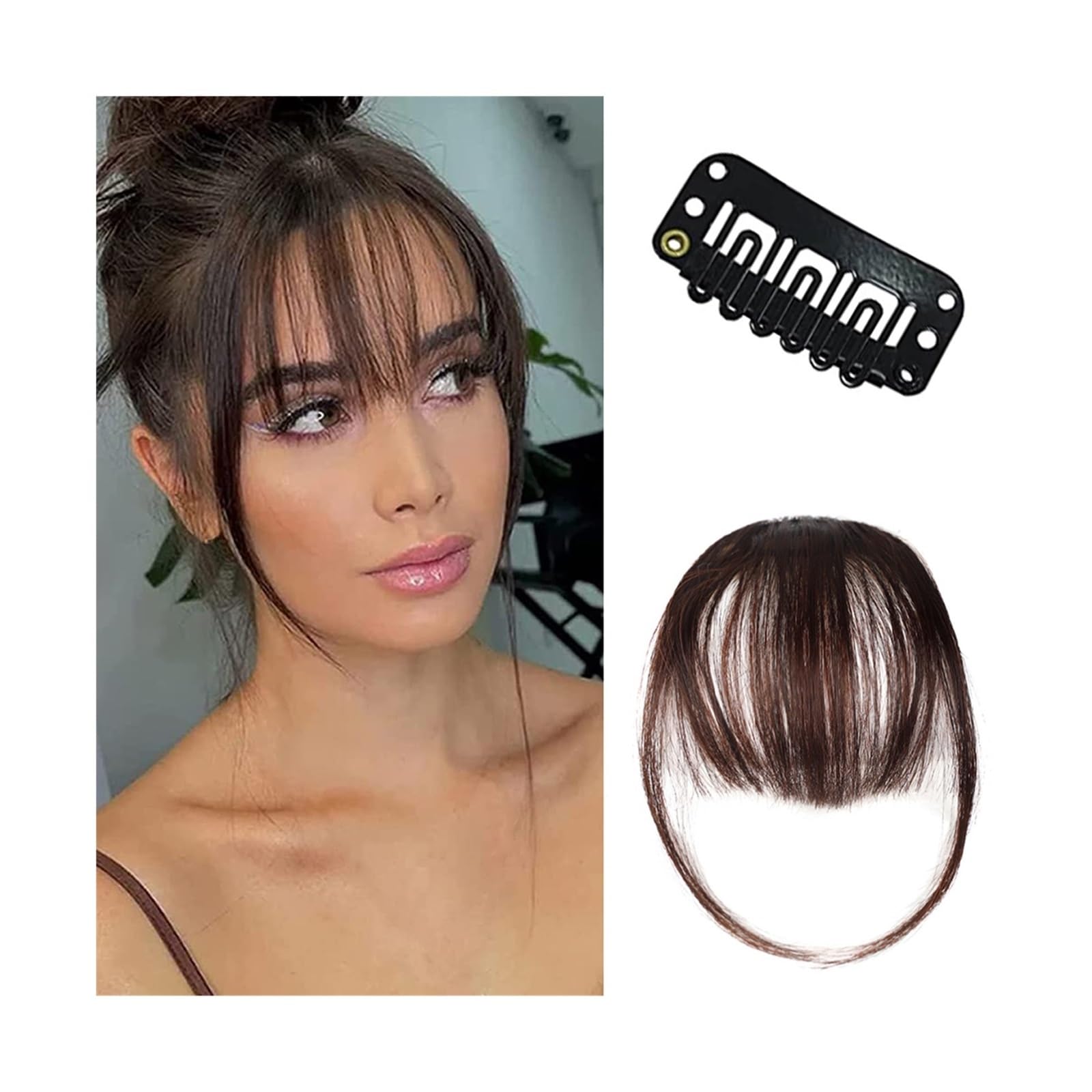 Pony Extension für Damen Bangs Haarspange Bang Clip on Air Bangs Natural Fringe Front Flat Bang 1 Stück Glattes Haar for Frauen Fringe Bangs(K18-2M33)