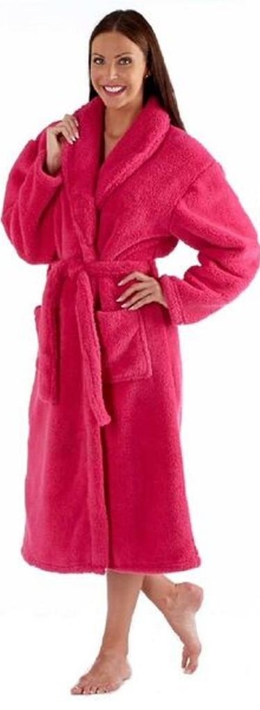 Luxus-Bademantel für Damen, flauschiges und weiches Fleece, mit Bindegürtel Gr. 46, rose